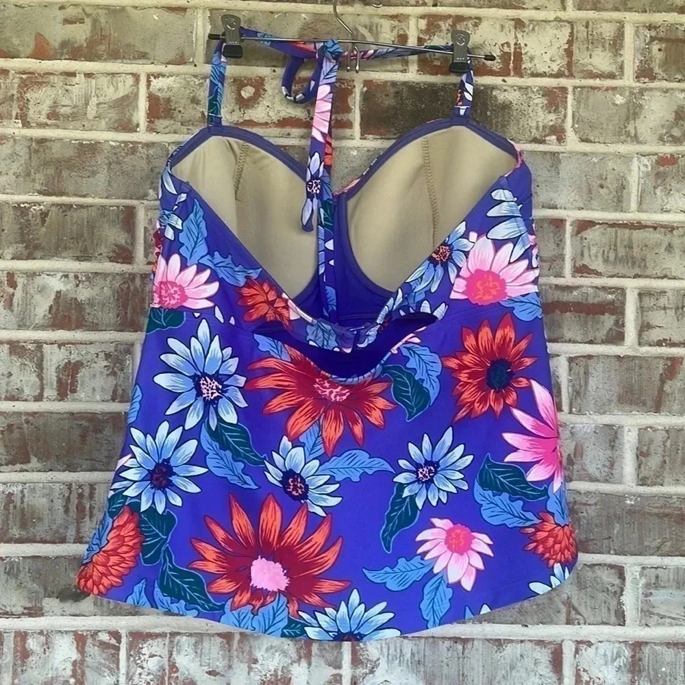 Old Navy Purple‎ Floral Halter Tankini Swim Top